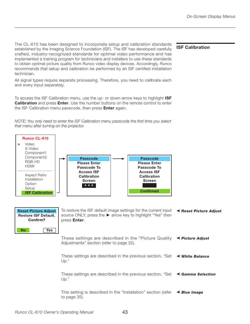 Isf calibration | Runco CL-610LT User Manual | Page 43 / 56