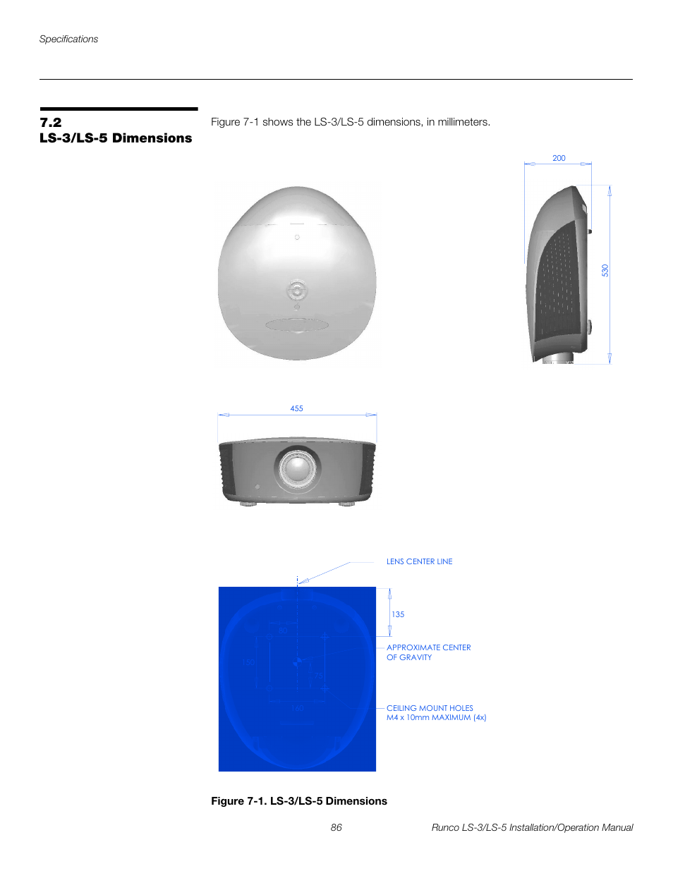 2 ls-3/ls-5 dimensions, Figure 7-1 . ls-3/ls-5 dimensions, Ls-3/ls-5 dimensions | 1. ls-3/ls-5 dimensions, Preli m inary | Runco LIGHTSTYLE LS-3 User Manual | Page 102 / 105