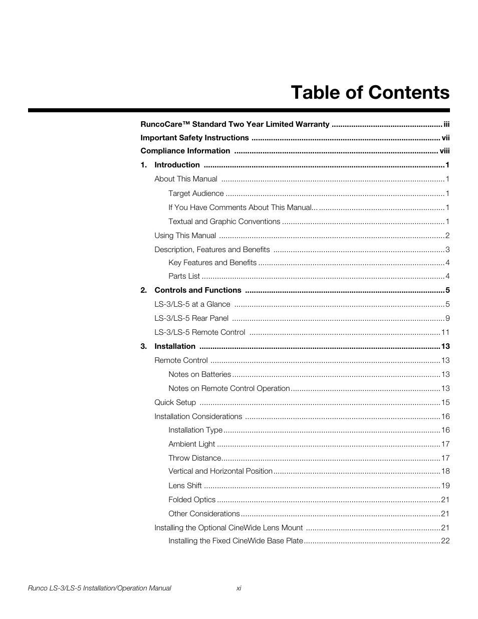 Runco LIGHTSTYLE LS-3 User Manual | Page 11 / 105