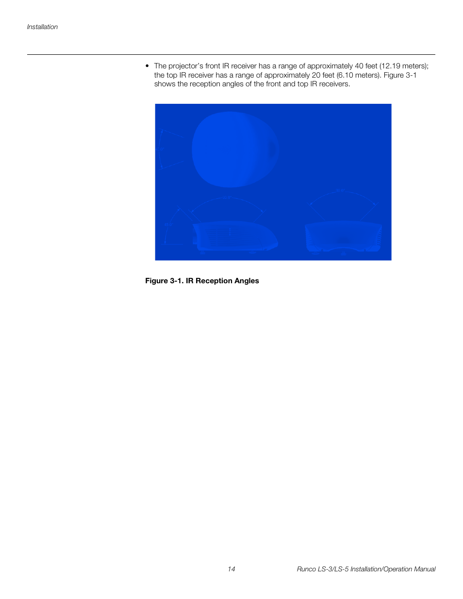 Figure 3-1 . ir reception angles, 1. ir reception angles, Pre l iminar y | Runco LIGHTSTYLE LS-3 User Manual | Page 30 / 105