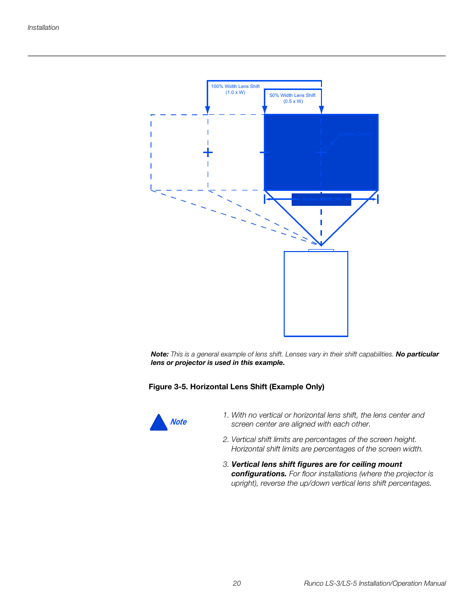 Figure 3-5 . horizontal lens shift (example only), 5. horizontal lens shift (example only), Pre l iminar y | Runco LIGHTSTYLE LS-3 User Manual | Page 36 / 105