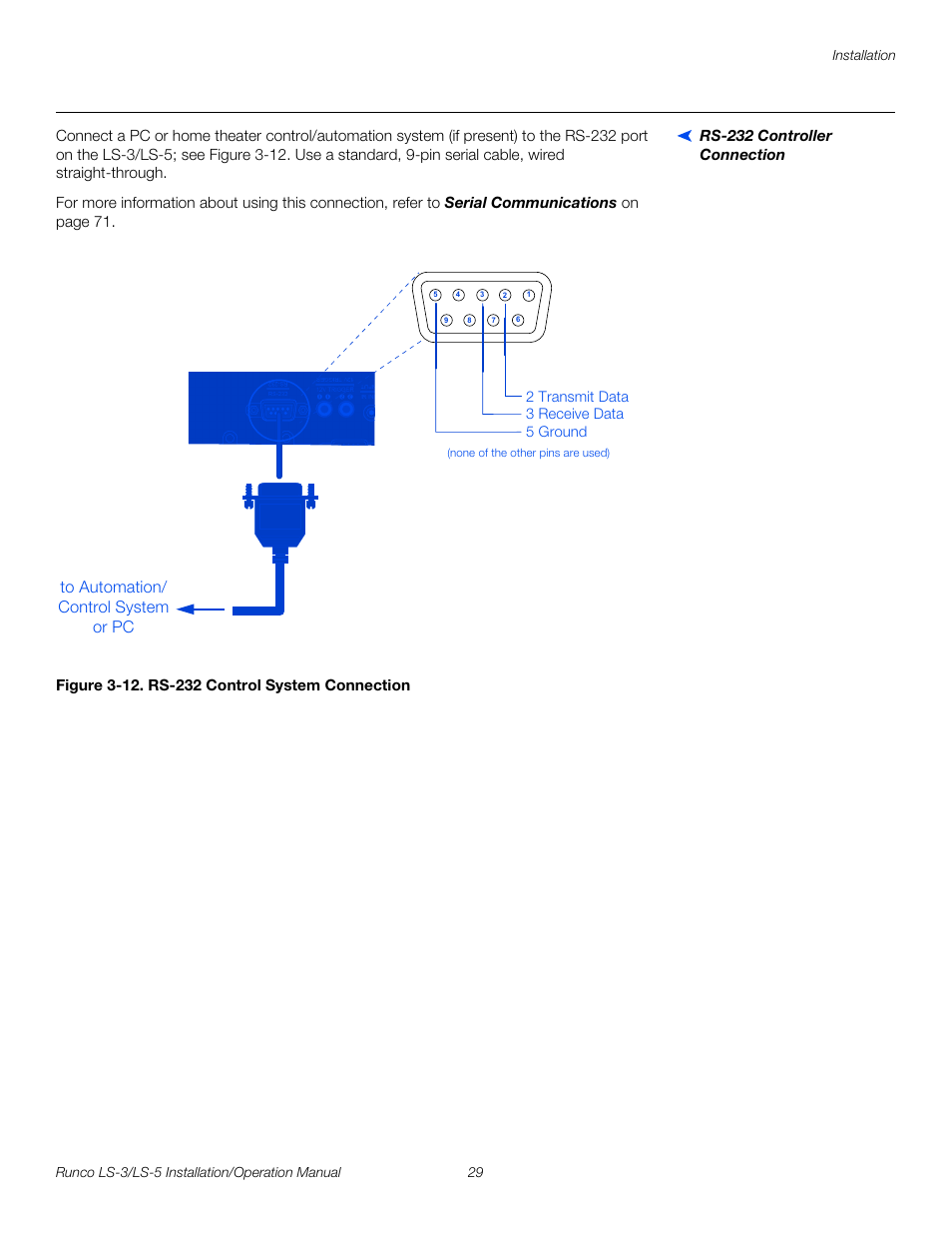 Rs-232 controller connection, Figure 3-12 . rs-232 control system connection, 12. rs-232 control system connection | Pre l iminar y | Runco LIGHTSTYLE LS-3 User Manual | Page 45 / 105