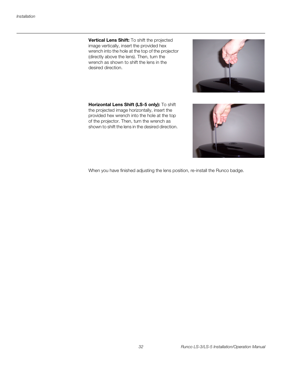 Vertical lens shift, Horizontal lens shift (ls-5 only), Pre l iminar y | Runco LIGHTSTYLE LS-3 User Manual | Page 48 / 105