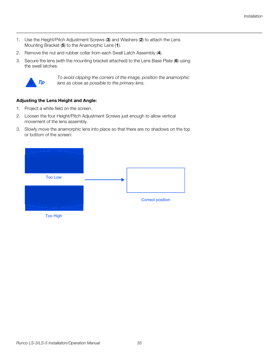 Adjusting the lens height and angle, Pre l iminar y | Runco LIGHTSTYLE LS-3 User Manual | Page 51 / 105