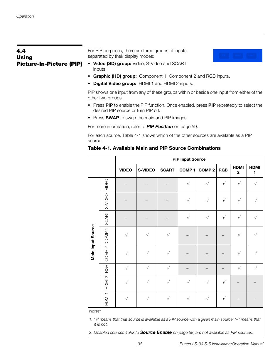 4 using picture-in-picture (pip), Using picture-in-picture (pip), Pre l iminar y | Runco LIGHTSTYLE LS-3 User Manual | Page 54 / 105