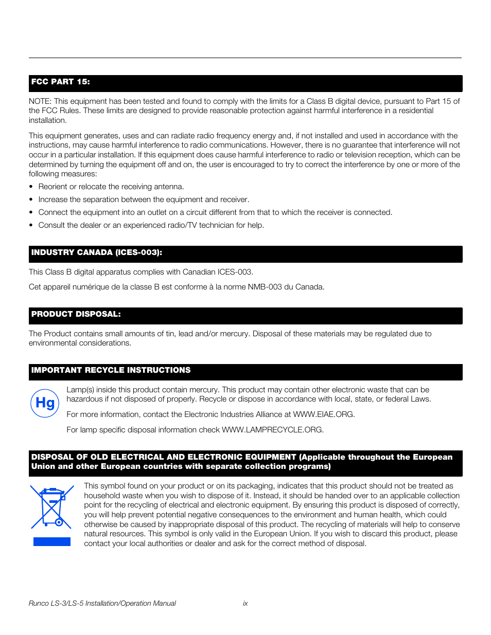 Pre l iminar y | Runco LIGHTSTYLE LS-3 User Manual | Page 9 / 105