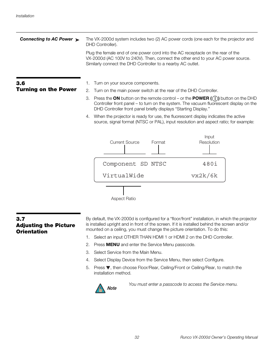 Connecting to ac power, 6 turning on the power, 7 adjusting the picture orientation | Turning on the power, Adjusting the picture orientation, Iminar, Pre l iminar y | Runco Video Xtreme VX-2000d User Manual | Page 44 / 90