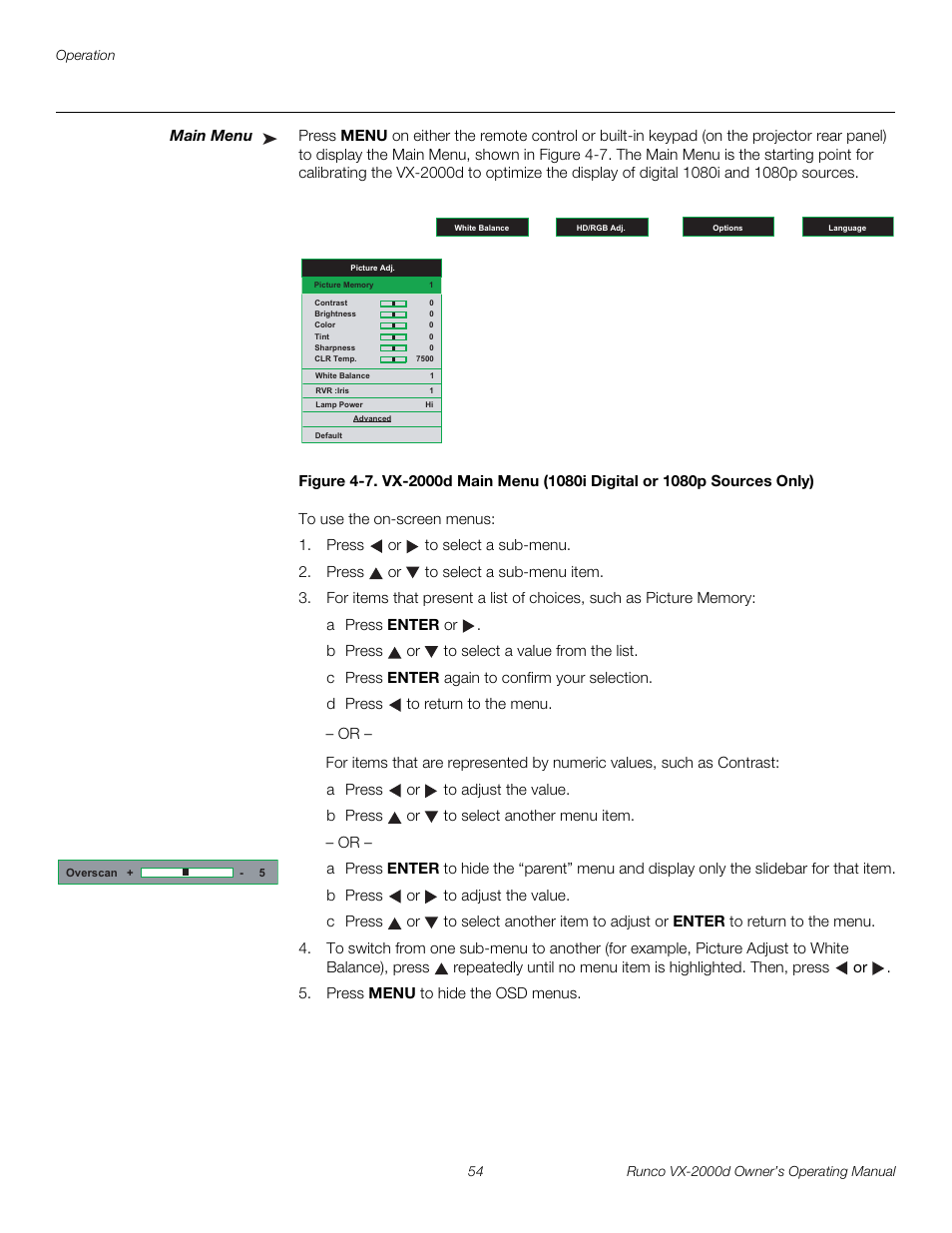 Main menu, Pre l iminar y | Runco Video Xtreme VX-2000d User Manual | Page 66 / 90