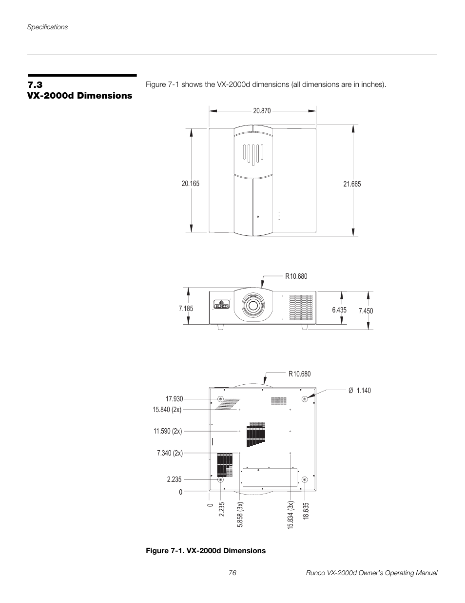 3 vx-2000d dimensions, Figure 7-1 . vx-2000d dimensions, Iminar | Vx-2000d dimensions, 1. vx-2000d dimensions, Preli m inary | Runco Video Xtreme VX-2000d User Manual | Page 88 / 90