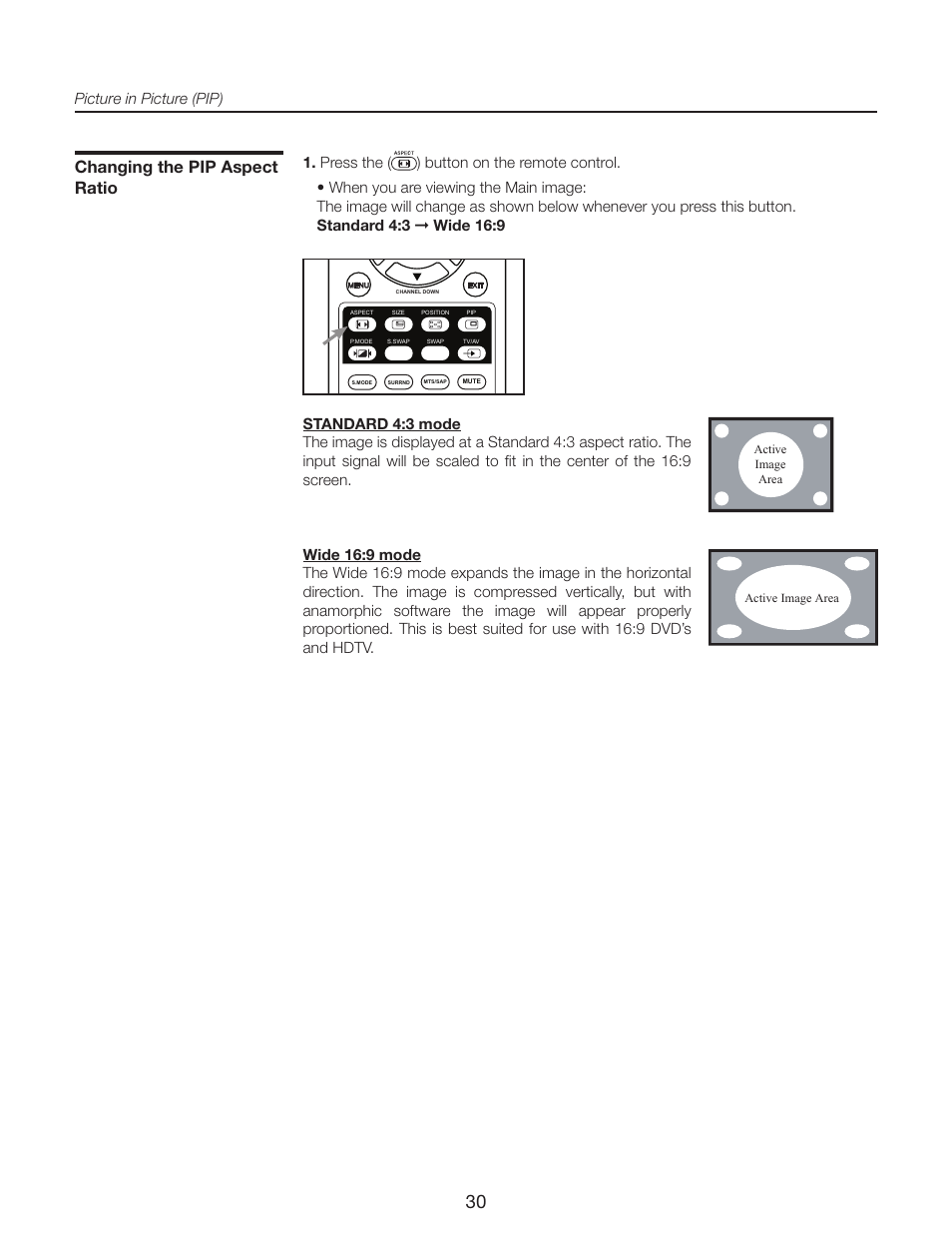 Changing the pip aspect ratio | Runco CR-40HD User Manual | Page 30 / 41
