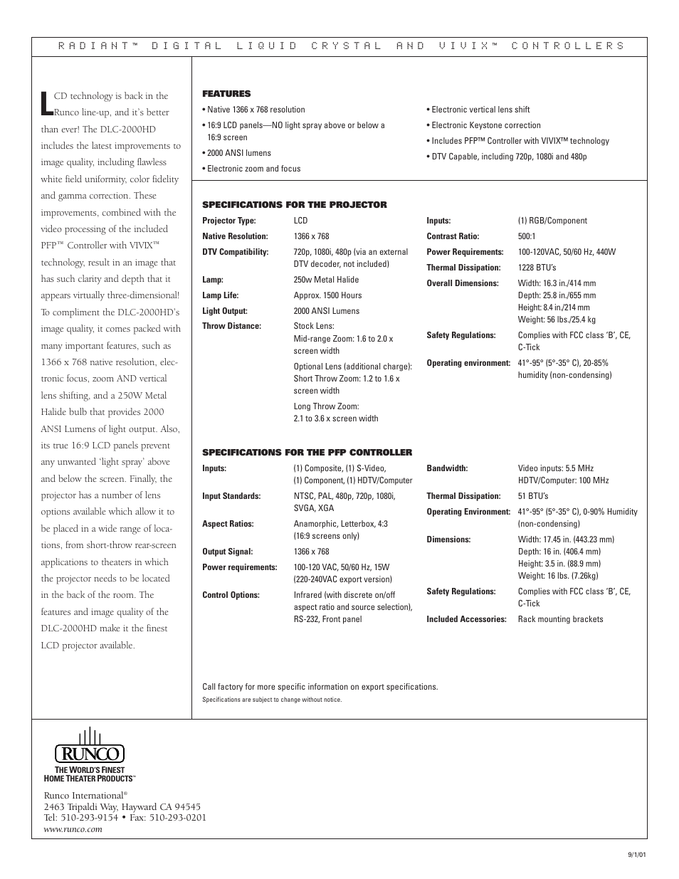 Runco DLC-2000HD User Manual | Page 2 / 2