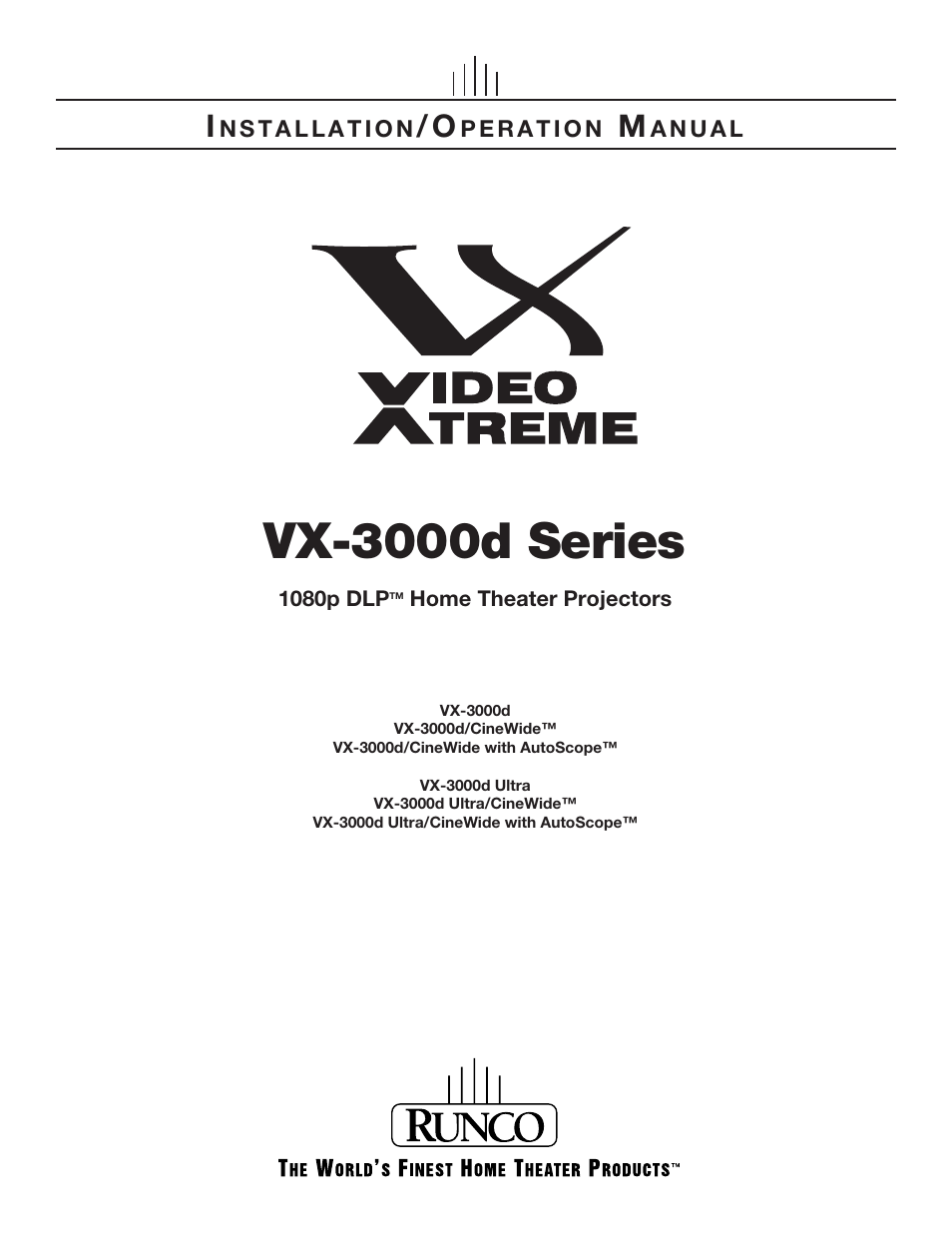 Runco CINEWIDETM VX-3000D User Manual | 124 pages