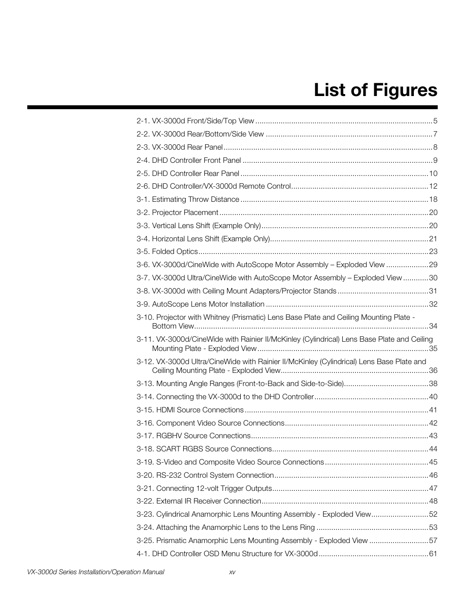 Pre l iminar y, List of figures | Runco CINEWIDETM VX-3000D User Manual | Page 15 / 124