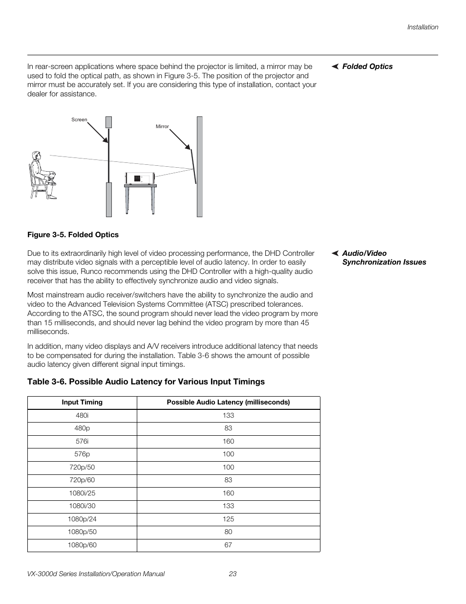 Folded optics, Figure 3-5 . folded optics, Audio/video synchronization issues | 5. folded optics, Pre l iminar y | Runco CINEWIDETM VX-3000D User Manual | Page 39 / 124