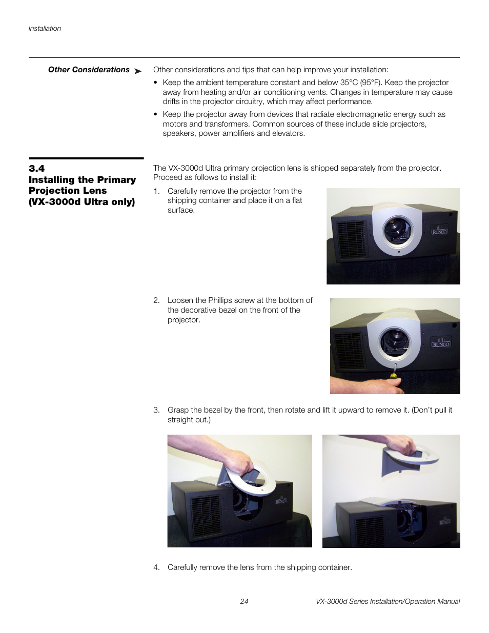 Other considerations, Pre l iminar y | Runco CINEWIDETM VX-3000D User Manual | Page 40 / 124