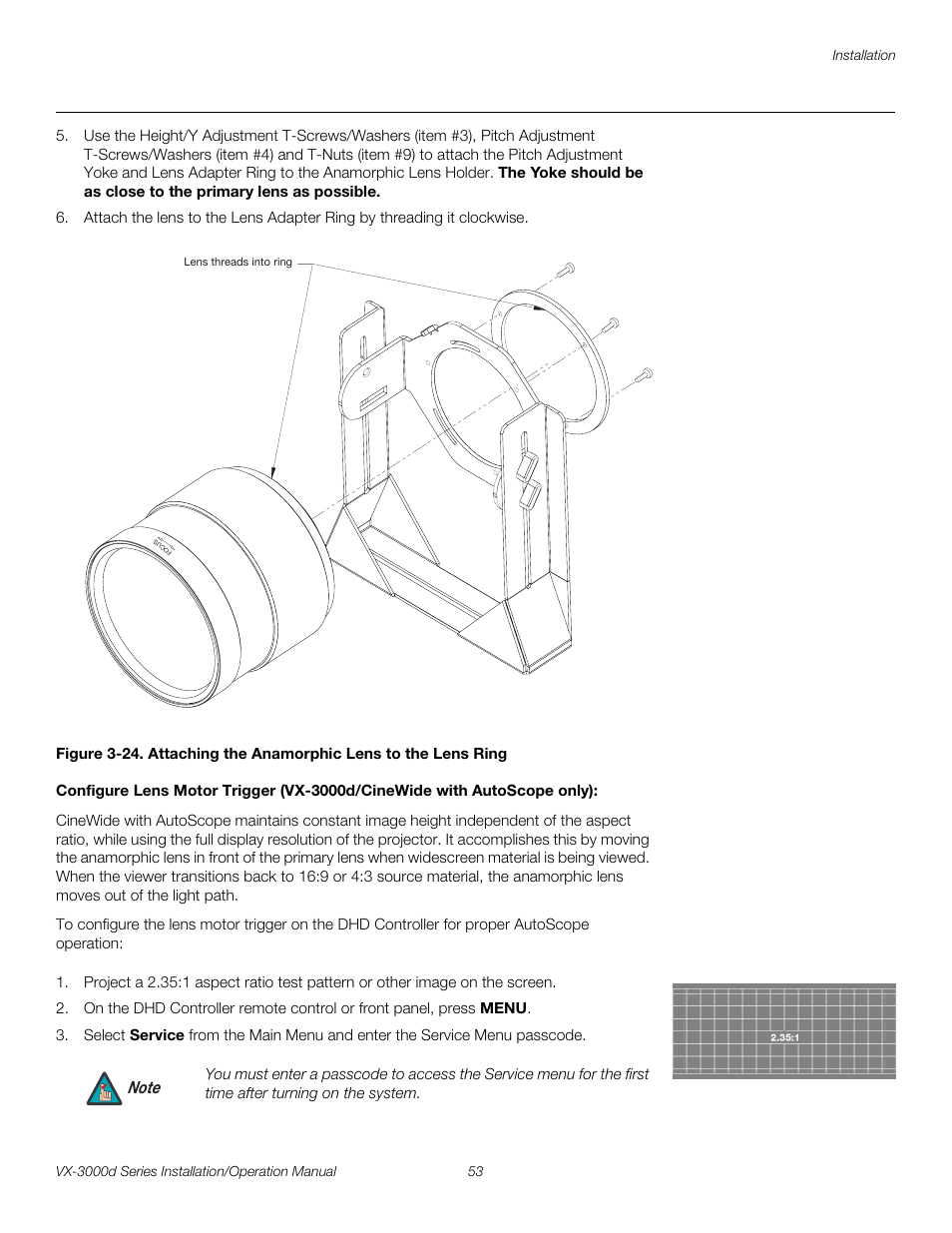 24. attaching the anamorphic lens to the lens ring, Pre l iminar y | Runco CINEWIDETM VX-3000D User Manual | Page 69 / 124