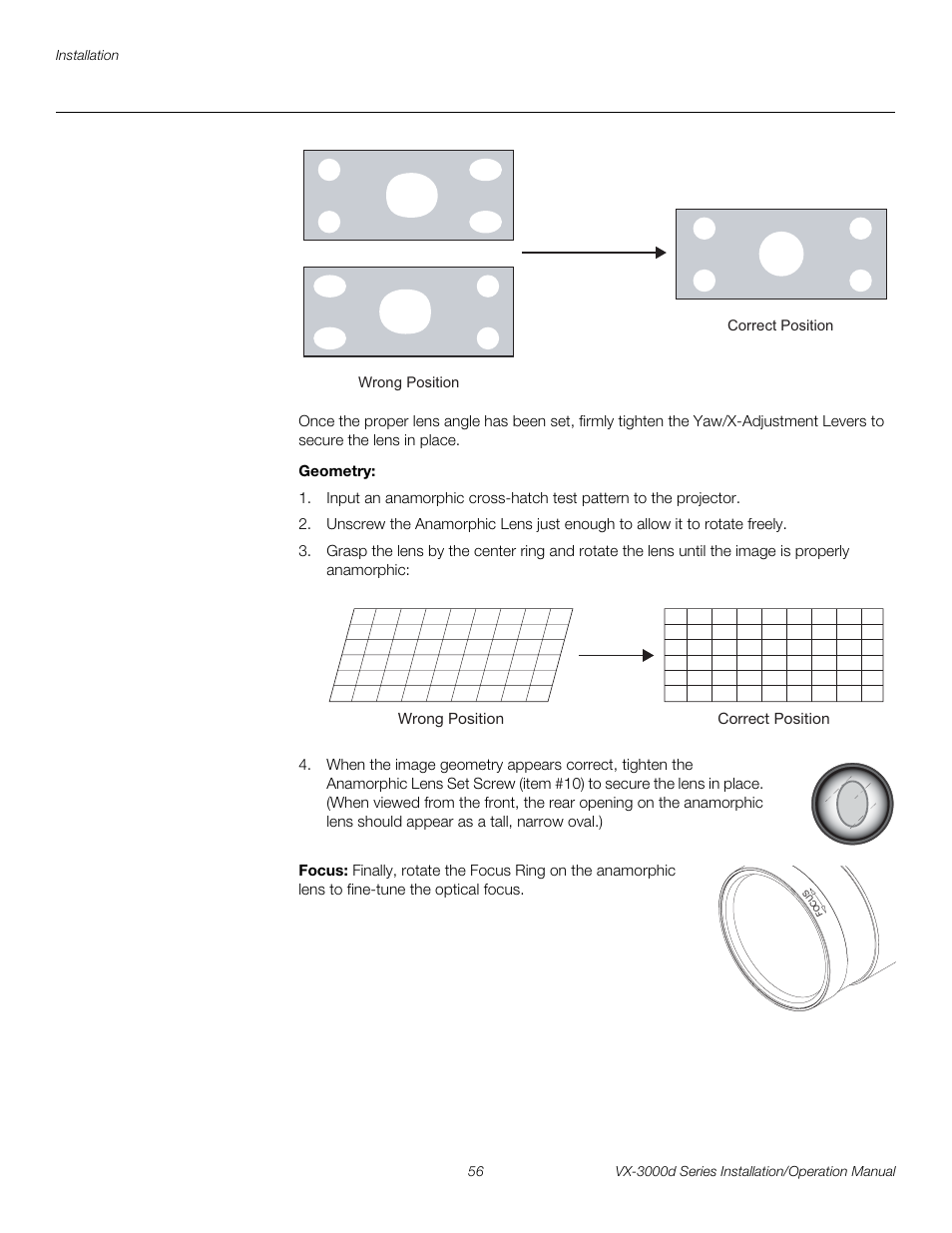 Geometry, Focus, Pre l iminar y | Runco CINEWIDETM VX-3000D User Manual | Page 72 / 124