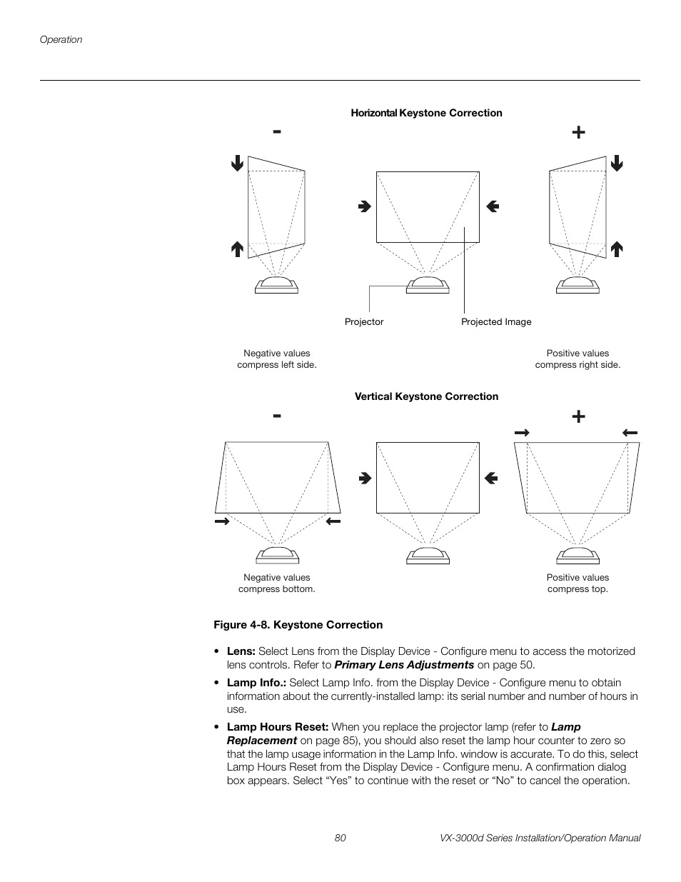 Figure 4-8 . keystone correction, 8. keystone correction, Figure 4-8 | Pre l iminar y | Runco CINEWIDETM VX-3000D User Manual | Page 96 / 124