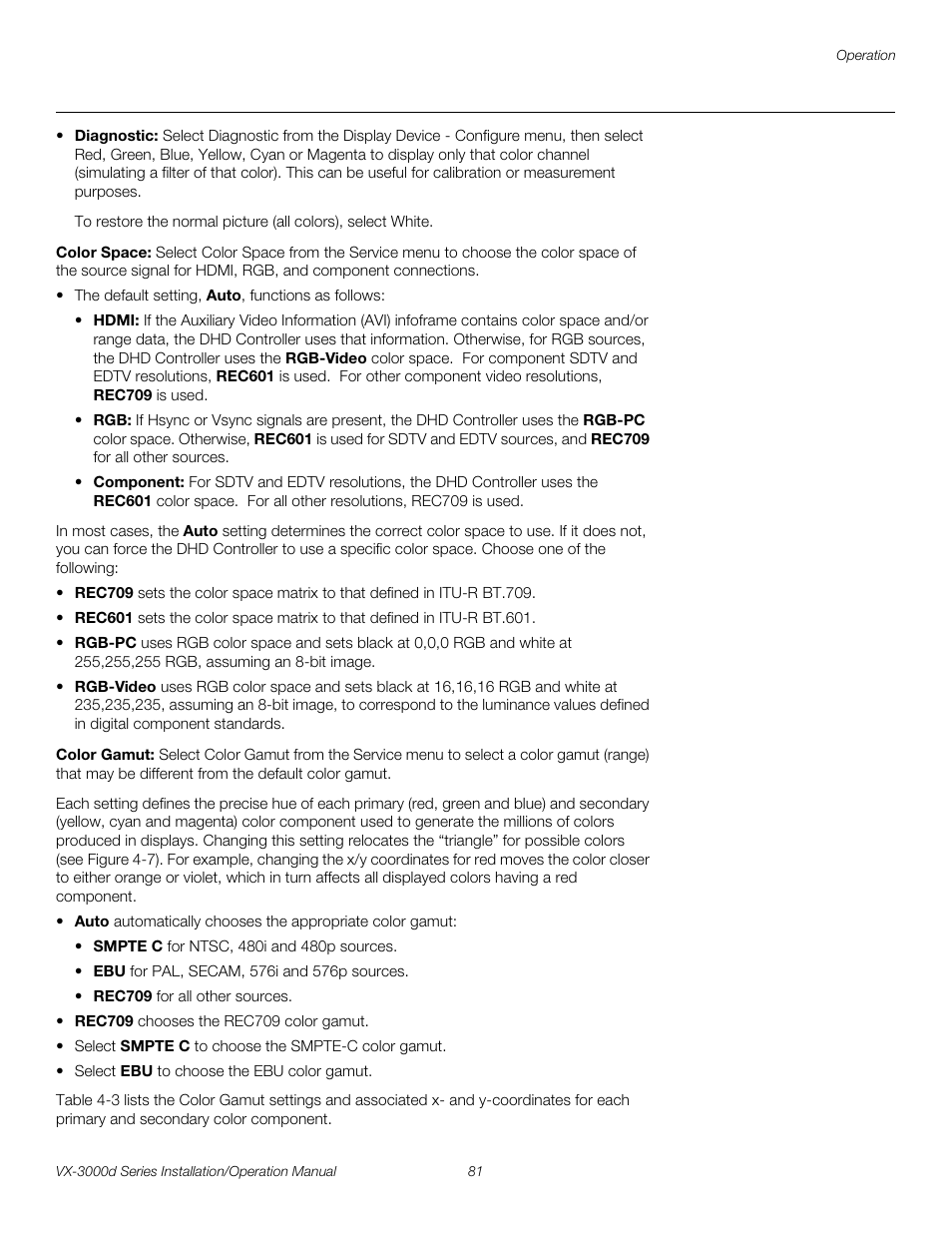 Color space, Color gamut, Ct diagnostic an | Diagnostic m, E diagnostic me, Pre l iminar y | Runco CINEWIDETM VX-3000D User Manual | Page 97 / 124