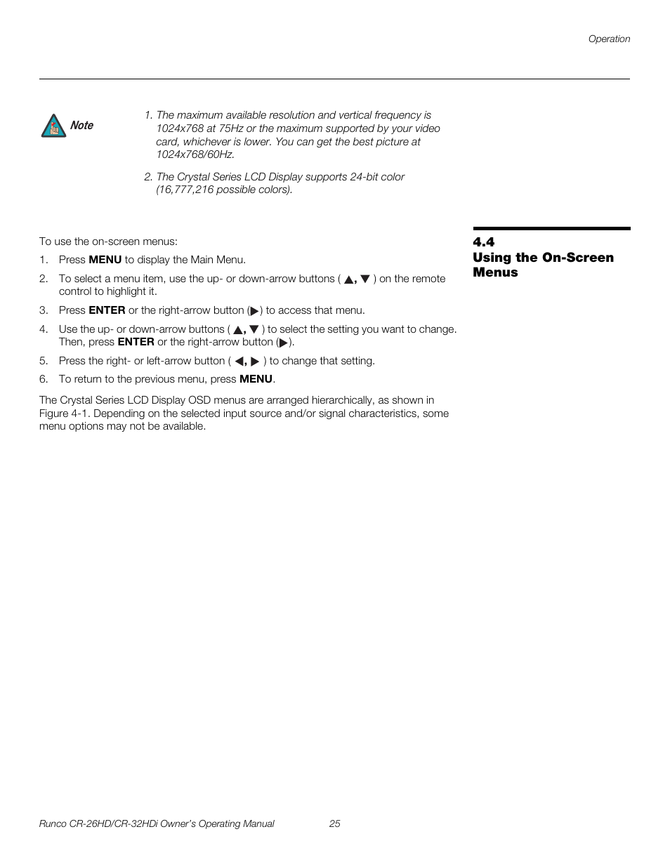 4 using the on-screen menus, Using the on-screen menus, Pre l iminar y | Runco CR-26HD User Manual | Page 35 / 68
