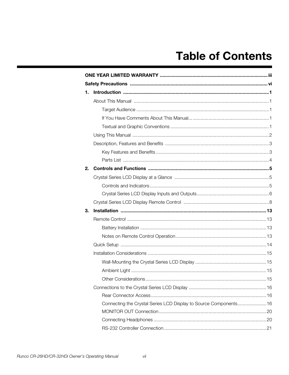 Runco CR-26HD User Manual | Page 7 / 68