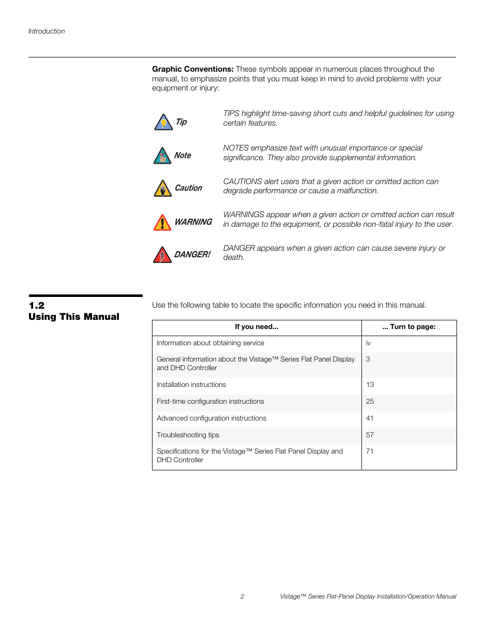 Graphic conventions, 2 using this manual, Using this manual | Pre l iminar y | Runco VISTAGE V-50HD User Manual | Page 16 / 94