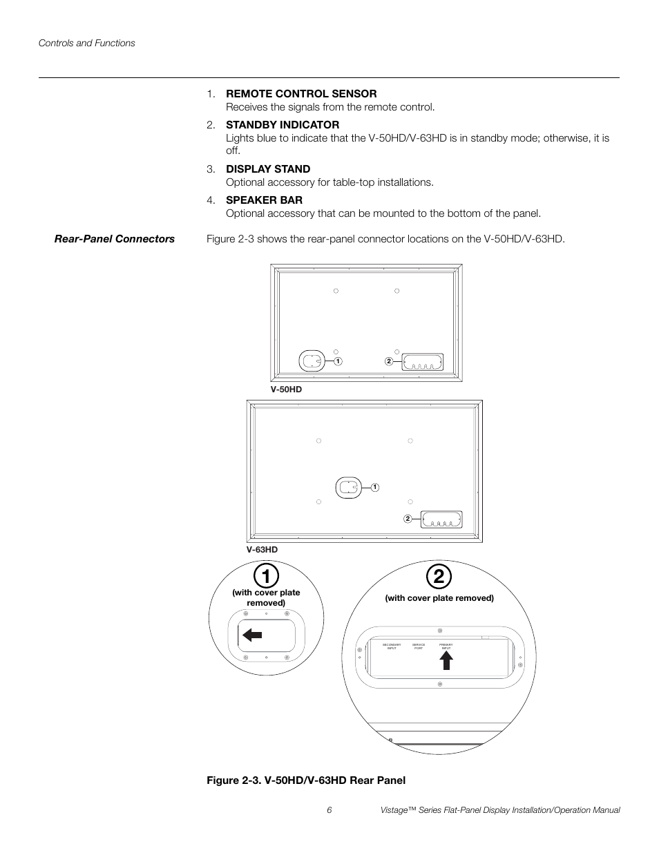 Rear-panel connectors, Figure 2-3 . v-50hd/v-63hd rear panel, 3. v-50hd/v-63hd rear panel | Pre l iminar y | Runco VISTAGE V-50HD User Manual | Page 20 / 94