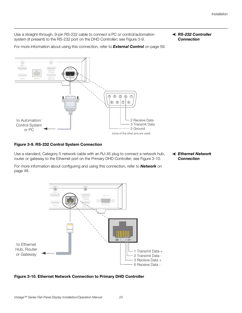 Rs-232 controller connection, Figure 3-9 . rs-232 control system connection, Ethernet network connection | 9. rs-232 control system connection, Pre l iminar y | Runco VISTAGE V-50HD User Manual | Page 37 / 94
