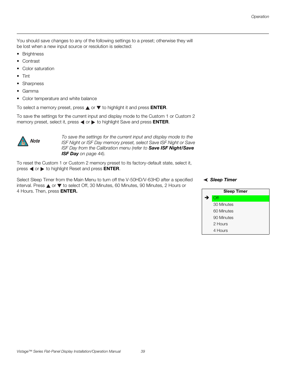 Sleep timer, Pre l iminar y | Runco VISTAGE V-50HD User Manual | Page 53 / 94