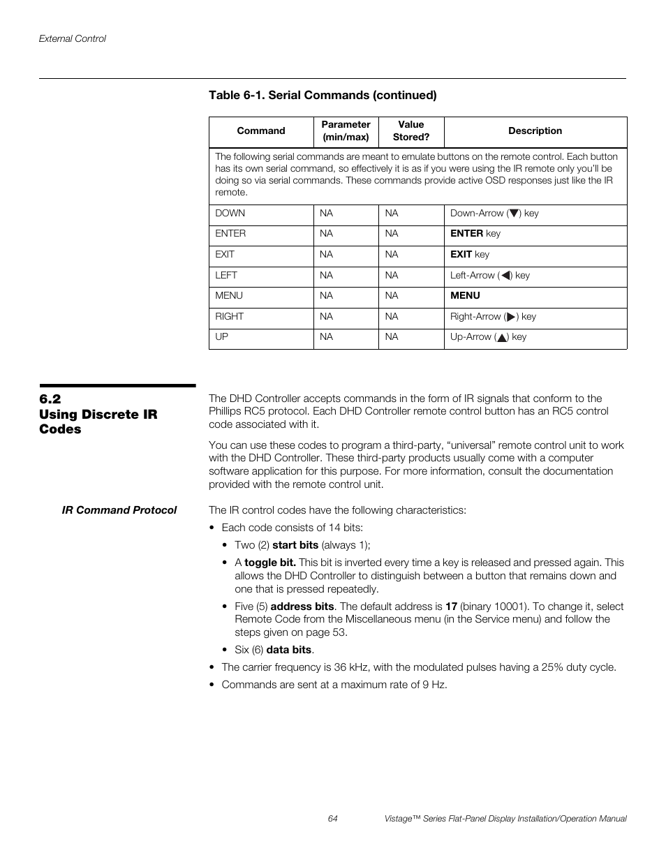 2 using discrete ir codes, Ir command protocol, Using discrete ir codes | Pre l iminar y | Runco VISTAGE V-50HD User Manual | Page 78 / 94