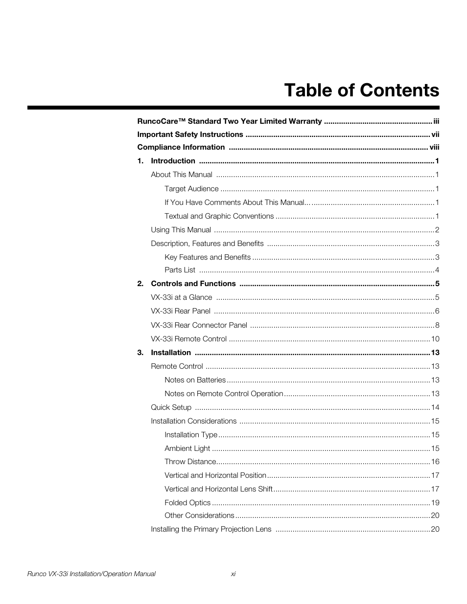 Runco VX-33I User Manual | Page 11 / 92