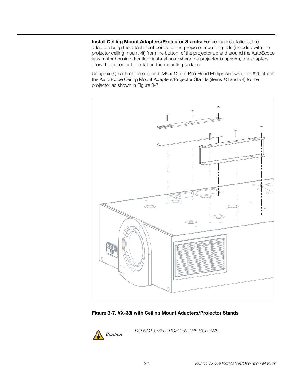 Install ceiling mount adapters/projector stands, Pre l iminar y | Runco VX-33I User Manual | Page 40 / 92