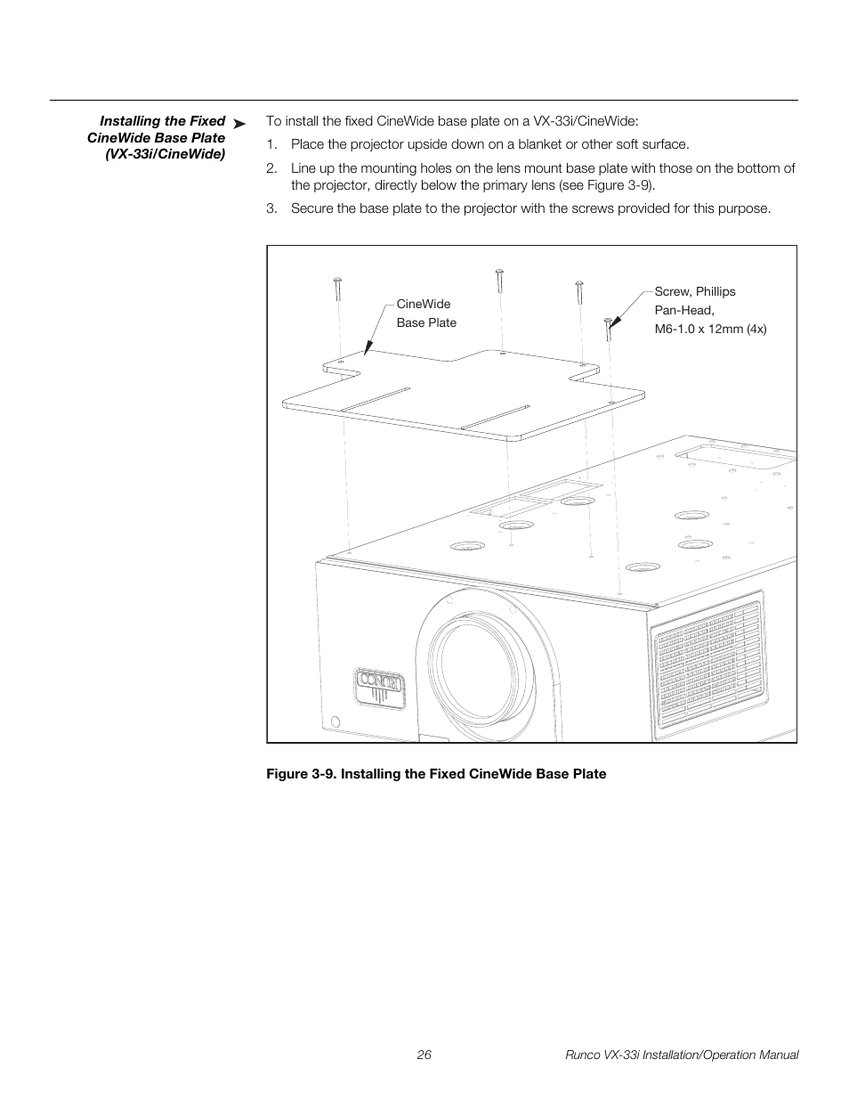 9. installing the fixed cinewide base plate, Pre l iminar y | Runco VX-33I User Manual | Page 42 / 92