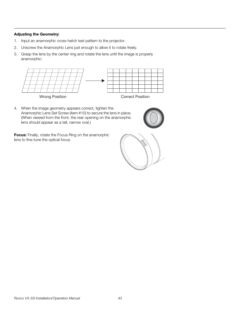 Adjusting the geometry, Focus, Pre l iminar y | Runco VX-33I User Manual | Page 59 / 92