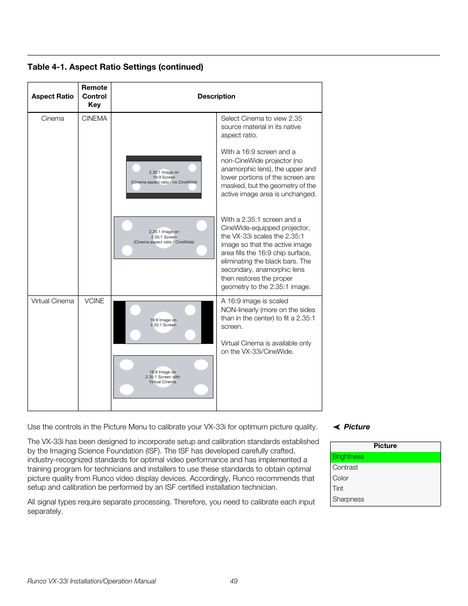 Picture, Pre l iminar y | Runco VX-33I User Manual | Page 65 / 92