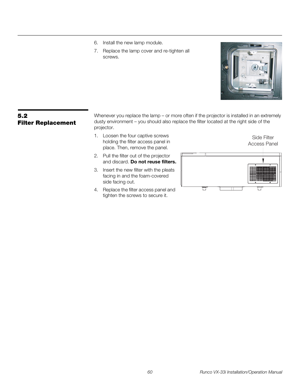 2 filter replacement, Filter replacement, Pre l iminar y | Runco VX-33I User Manual | Page 76 / 92