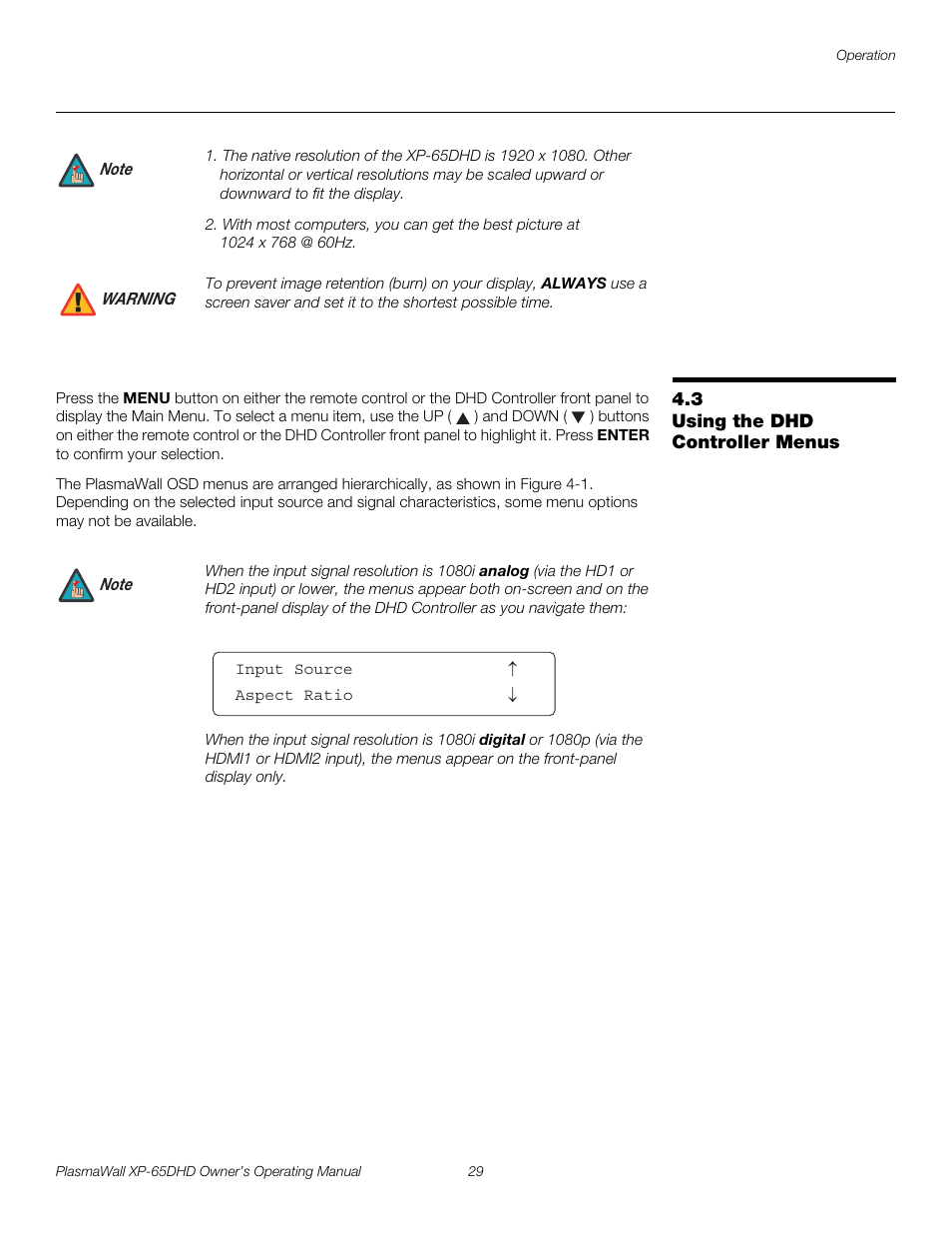 3 using the dhd controller menus, Using the dhd controller menus, Pre l iminar y | Runco PLASMAWALL XP-65DHDXA User Manual | Page 39 / 70