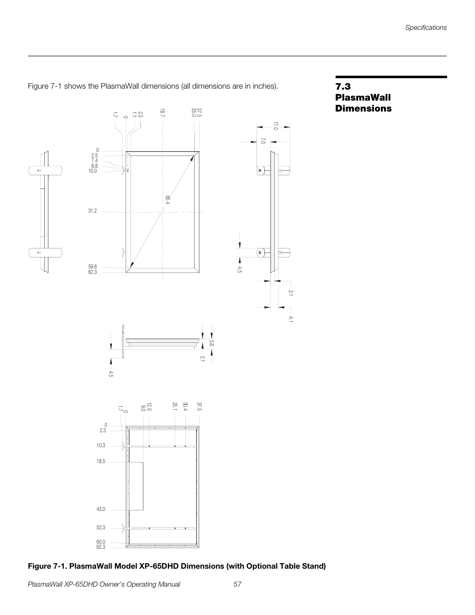3 plasmawall dimensions, Plasmawall dimensions, Pre l iminar y | Runco PLASMAWALL XP-65DHDXA User Manual | Page 67 / 70