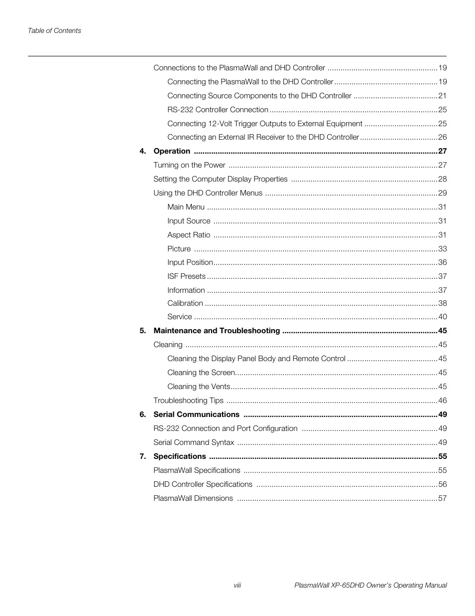 Pre l iminar y | Runco PLASMAWALL XP-65DHDXA User Manual | Page 8 / 70