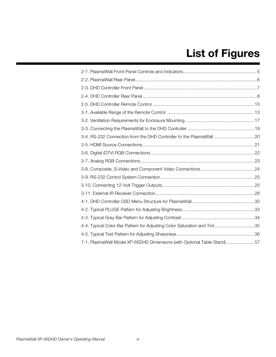 Pre l iminar y, List of figures | Runco PLASMAWALL XP-65DHDXA User Manual | Page 9 / 70