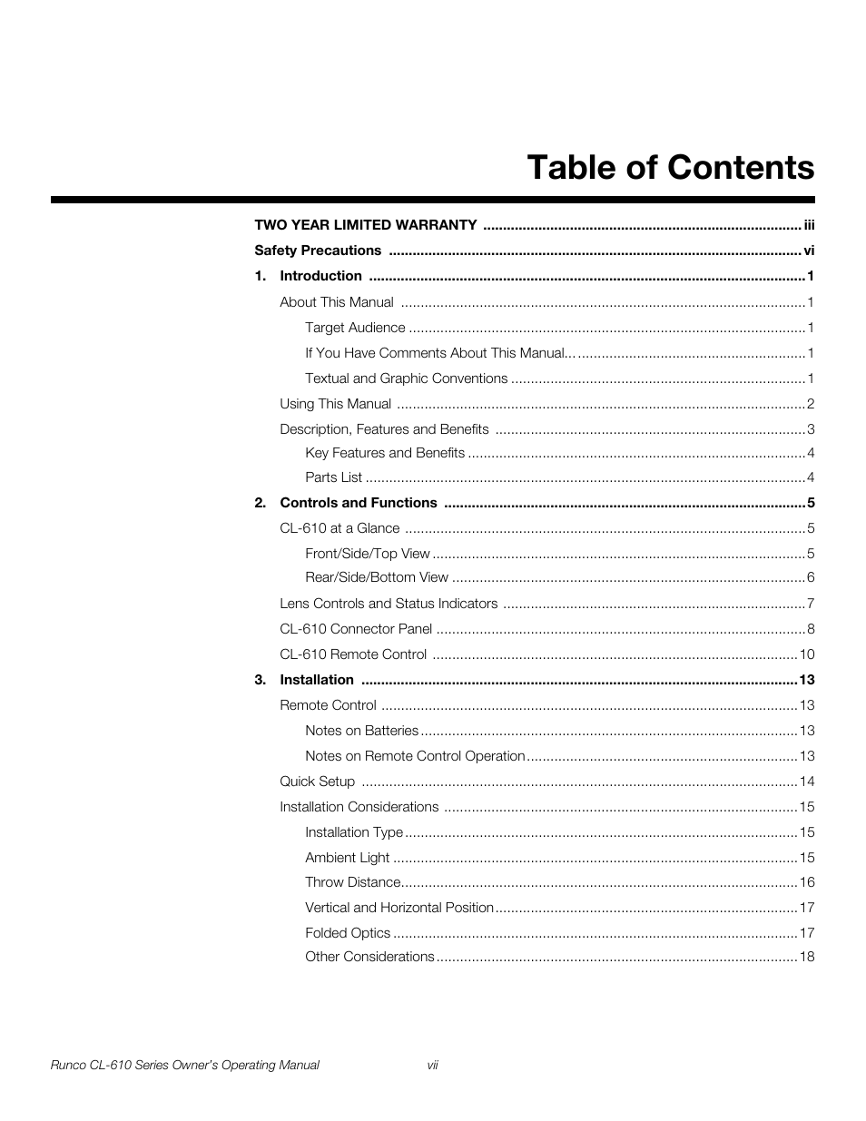 Runco CL-610 User Manual | Page 7 / 76