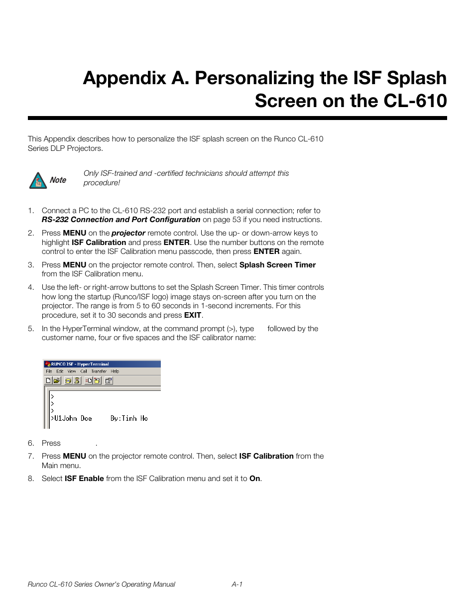 Appendix a | Runco CL-610 User Manual | Page 73 / 76