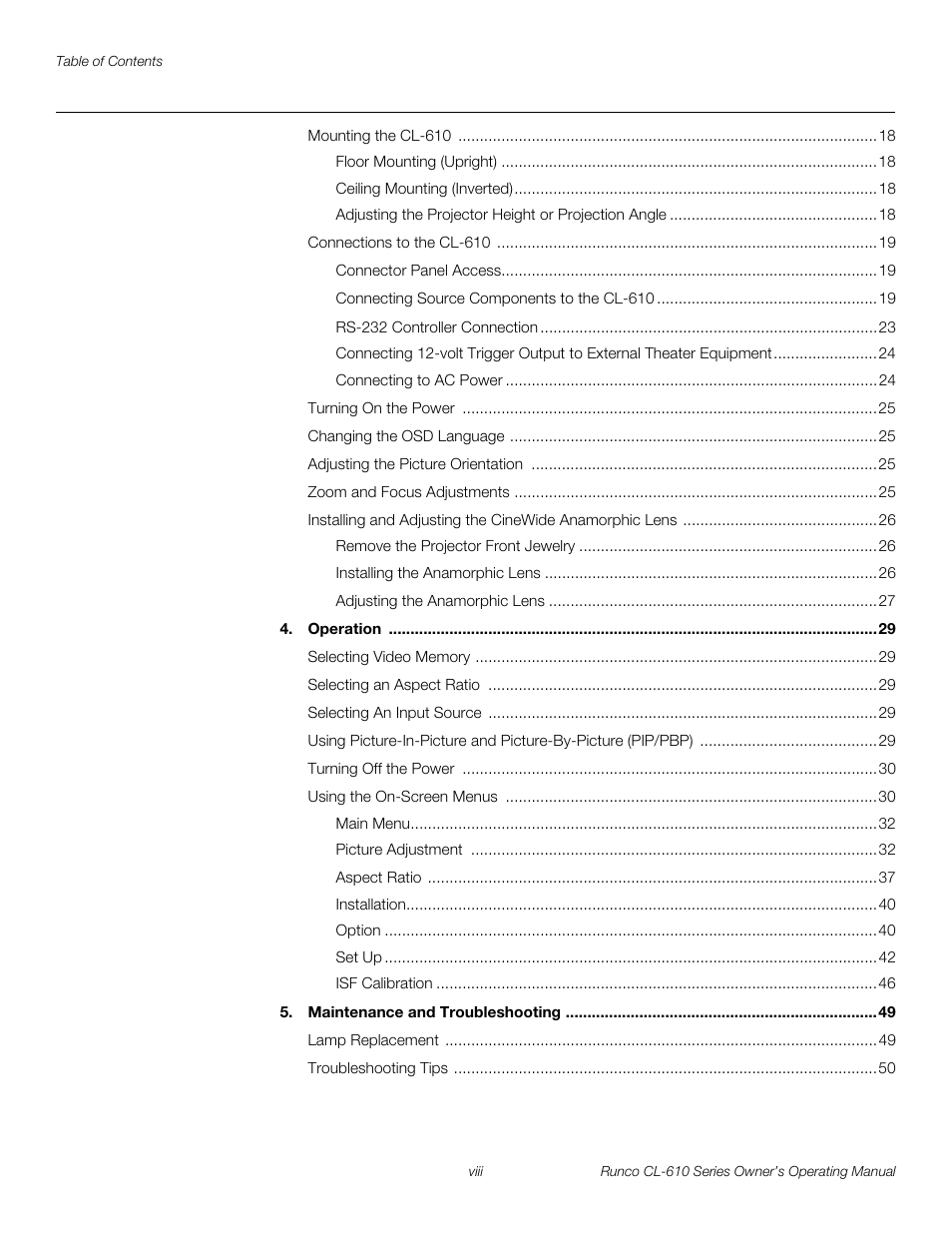Pre l iminar y | Runco CL-610 User Manual | Page 8 / 76