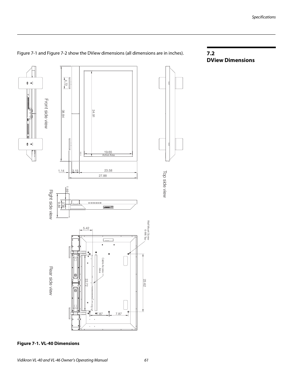 2 dview dimensions, Figure 7-1 . vl-40 dimensions, Dview dimensions | 1. vl-40 dimensions, See figure 7-1, Pre l iminar y | Runco VL-46 User Manual | Page 71 / 76