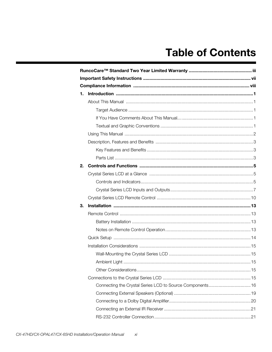 Runco CRYSTAL CX-OPAL47 User Manual | Page 11 / 76