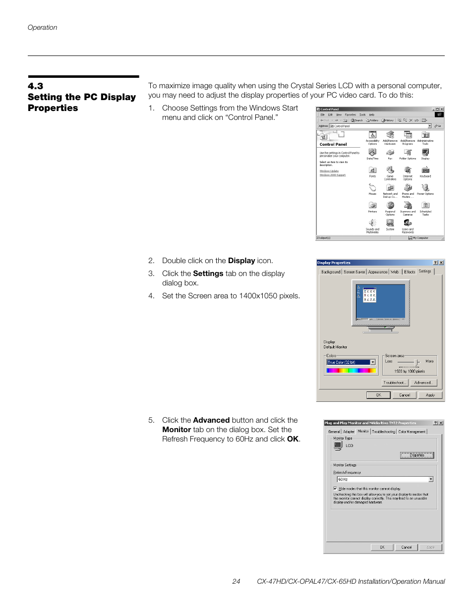 3 setting the pc display properties, Setting the pc display properties, Pre l iminar y | Runco CRYSTAL CX-OPAL47 User Manual | Page 38 / 76