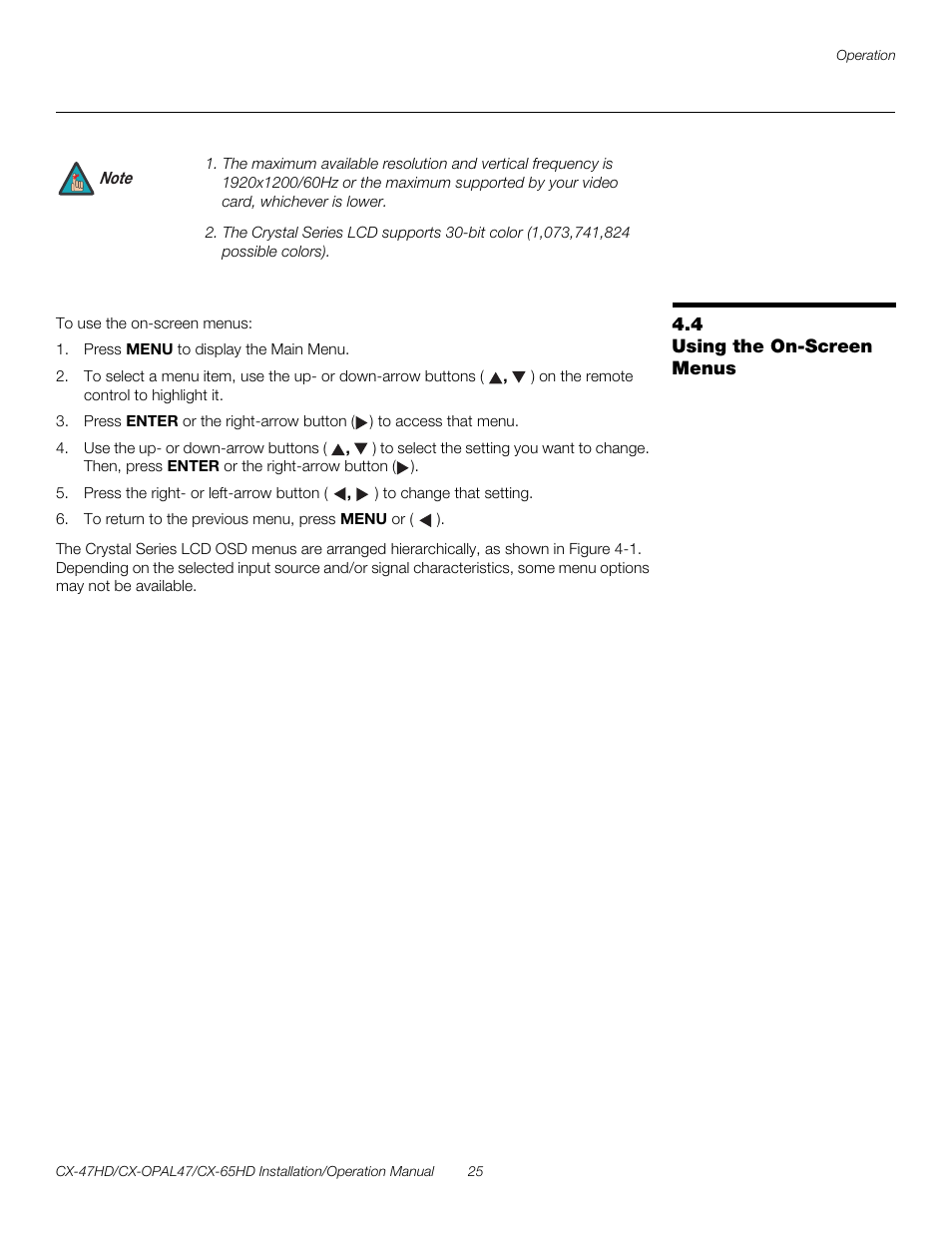 4 using the on-screen menus, Using the on-screen menus, Pre l iminar y | Runco CRYSTAL CX-OPAL47 User Manual | Page 39 / 76