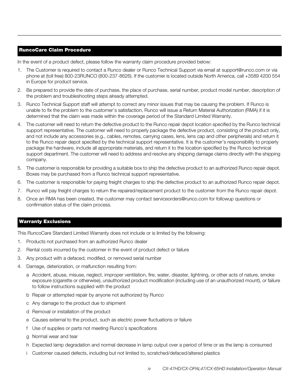 Pre l iminar y | Runco CRYSTAL CX-OPAL47 User Manual | Page 4 / 76