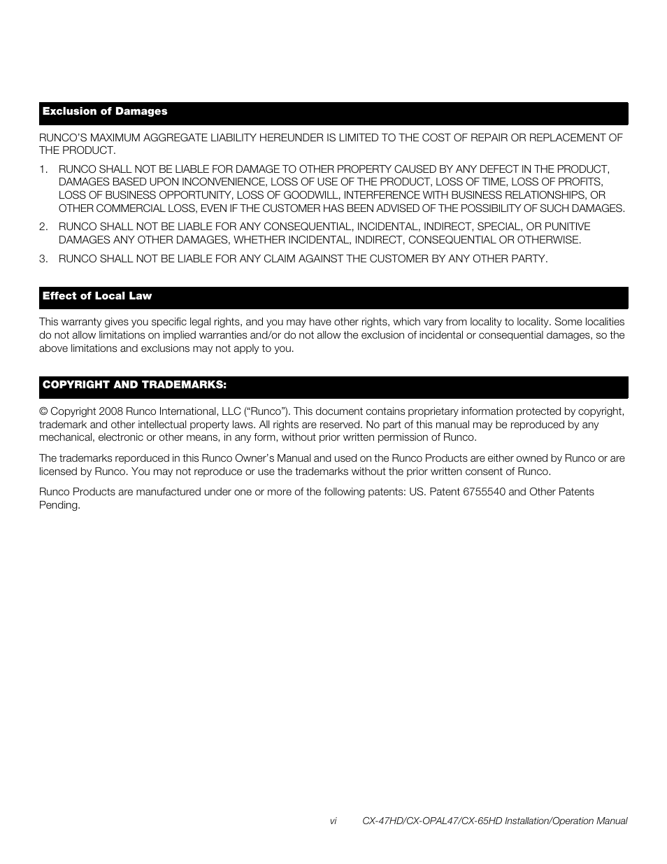Pre l iminar y | Runco CRYSTAL CX-OPAL47 User Manual | Page 6 / 76