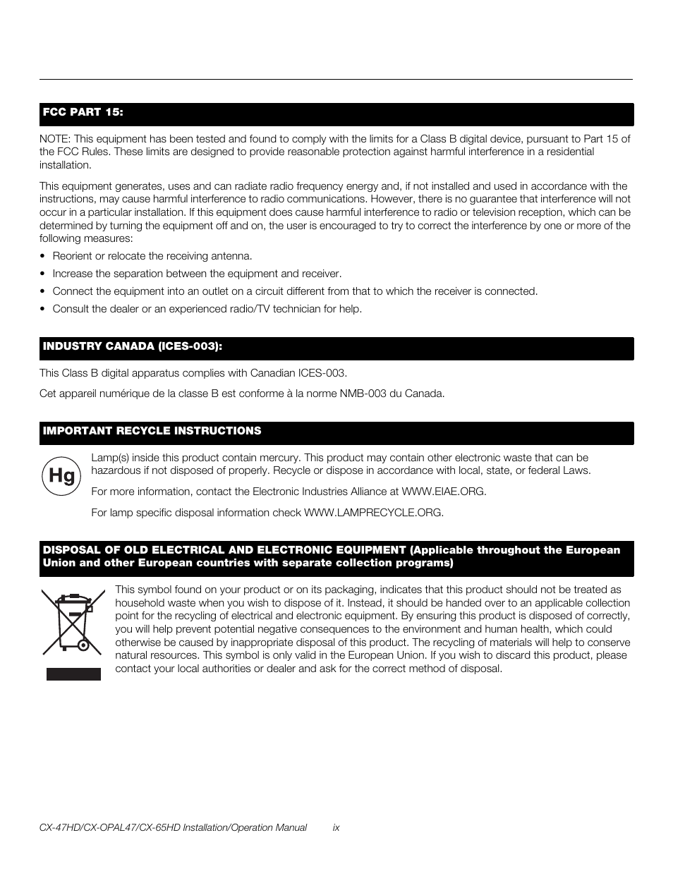 Pre l iminar y | Runco CRYSTAL CX-OPAL47 User Manual | Page 9 / 76